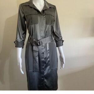 Beautiful WHBM Button-Up shirt dress, NWT, olive green satin, size 0